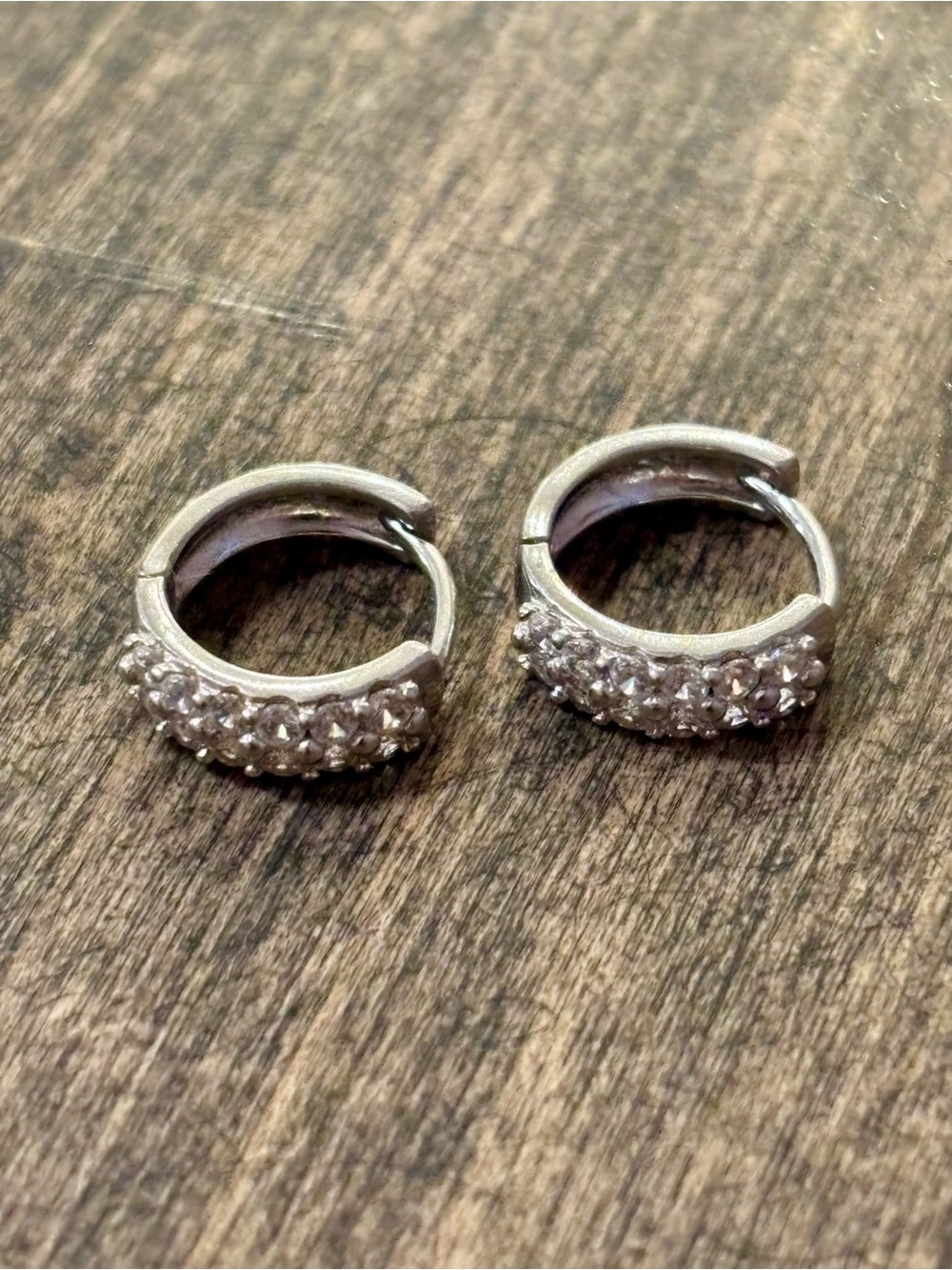 Sterling Silver 925 Crystal Pave CV Huggie Hoop Earrings Marked